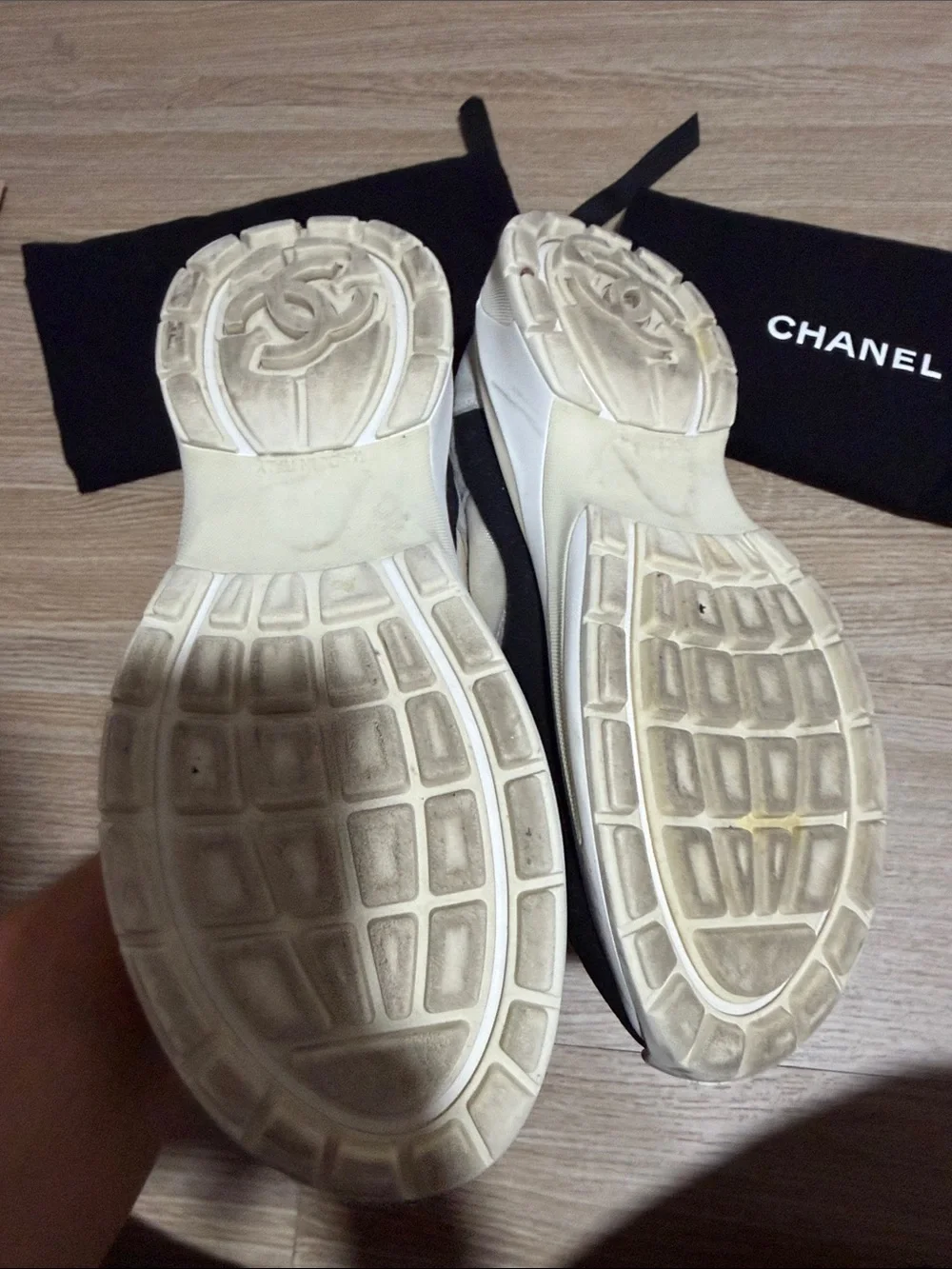 CHANEL Black, White & Pink Tennis Shoes With 2 Dustbags For Each Shoe